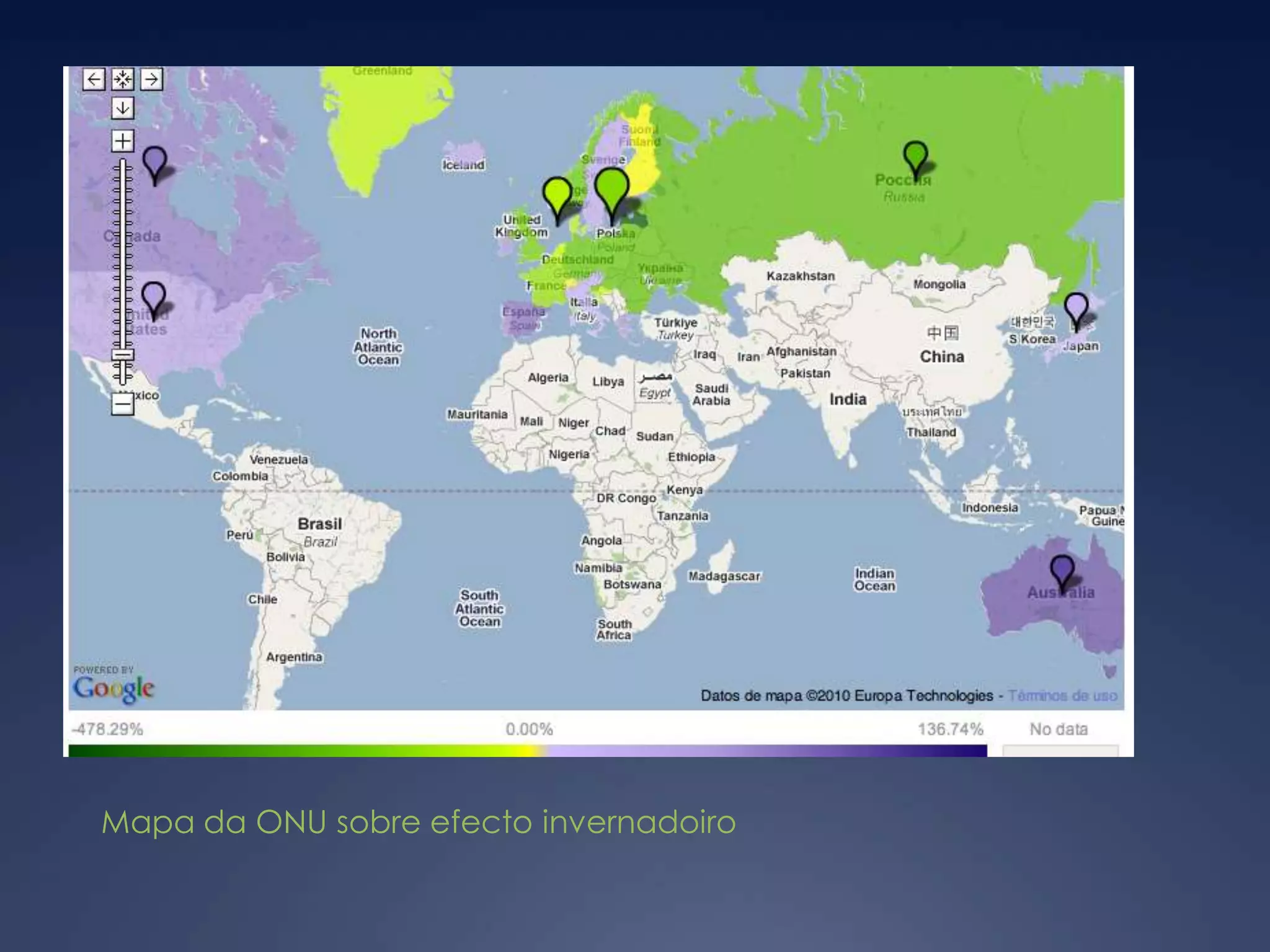 Mapa da ONU sobre efecto invernadoiro