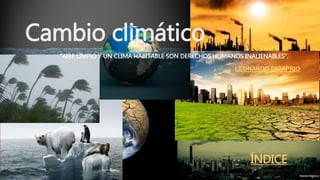 “AIRE LIMPIO Y UN CLIMA HABITABLE SON DERECHOS HUMANOS INALIENABLES”.
LEONARDO DICAPRIO
Cambio climático
ÍNDICE
 
