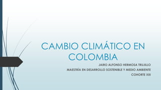 CAMBIO CLIMÁTICO EN 
COLOMBIA 
JAIRO ALFONSO HERMOSA TRUJILLO 
MAESTRÍA EN DESARROLLO SOSTENIBLE Y MEDIO AMBIENTE 
COHORTE XIII 
 
