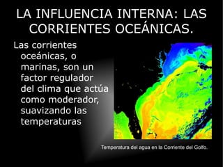 INFLUENCIA INTERNA: LA COMPOSICIÓN ATMOSFÉRICA. La atmósfera primitiva perdió sus componentes más ligeros, H2 y He, para ser sustituidos por gases procedentes de las emisiones volcánicas del planeta o sus derivados, especialmente CO2, dando lugar a una atmósfera de segunda generación. En dicha atmósfera son importantes los efectos de los gases de invernadero emitidos de forma natural en volcanes. 