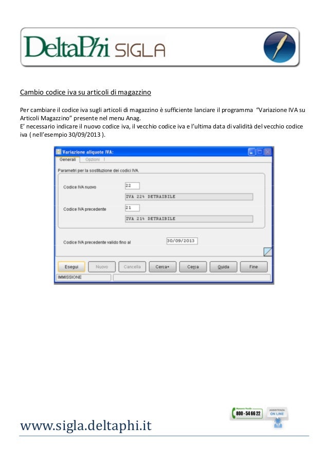 Cambio codice iva delta phi sigla start