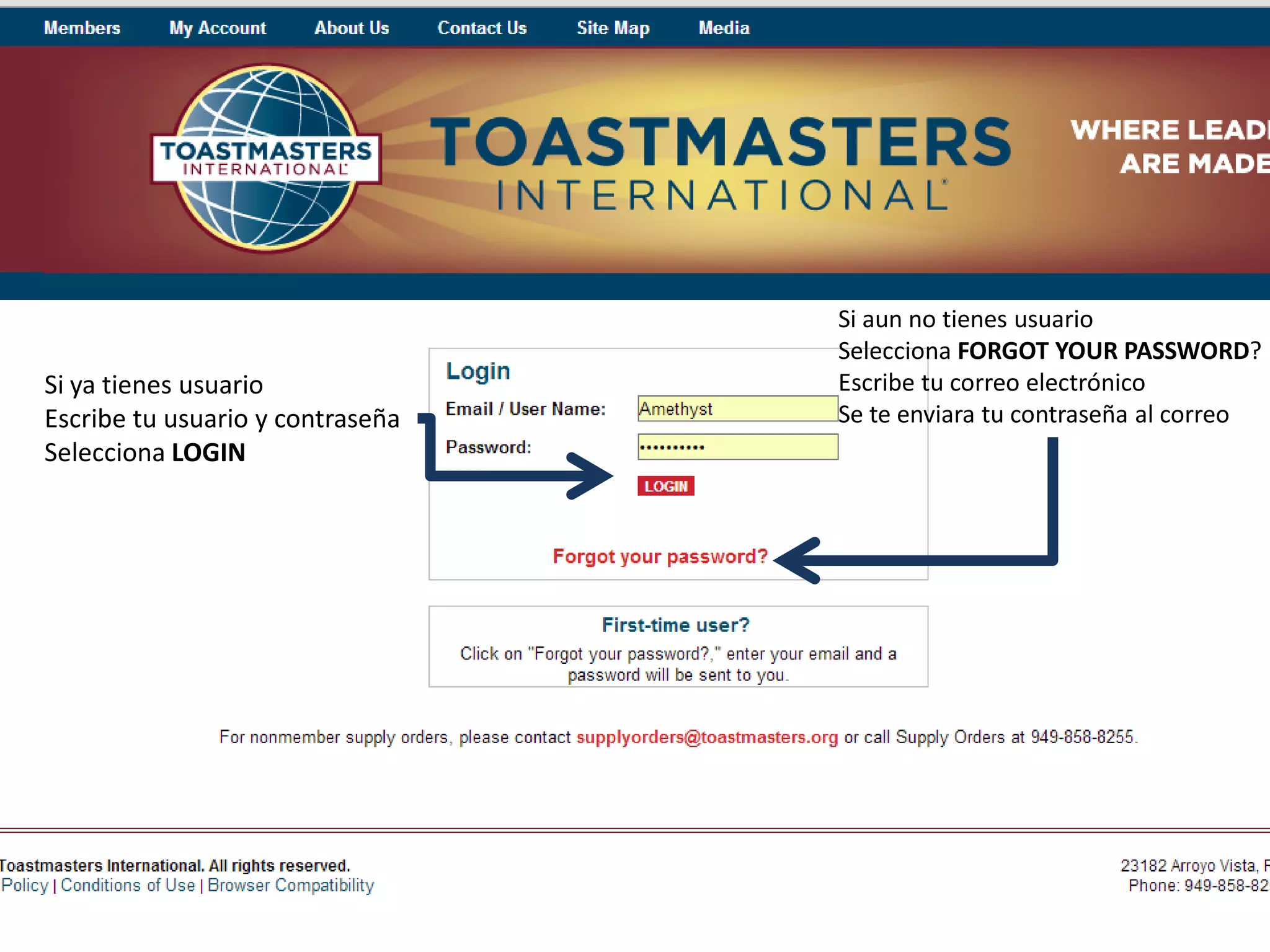 Si ya tienes usuario Escribe tu usuario y contraseña Selecciona LOGIN
Si aun no tienes usuario
Selecciona FORGOT YOUR PASSWORD?
Escribe tu correo electrónico
Se te enviara tu contraseña al correo