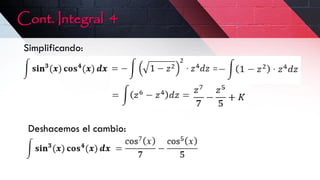 Simplificando:
Deshacemos el cambio:
Cont. Integral 4
 