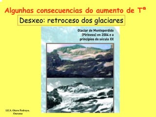 Algunhas consecuencias do aumento de Tª
    Desxeo: retroceso dos glaciares




I.E.S. Otero Pedrayo.
       Ourense
 