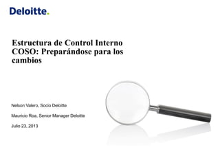 Estructura de Control Interno
COSO: Preparándose para los
cambios
Nelson Valero, Socio Deloitte
Mauricio Roa, Senior Manager Deloitte
Julio 23, 2013
 