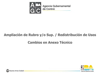 Ampliación de Rubro y/o Sup. / Redistribución de Usos
Cambios en Anexo Técnico
 