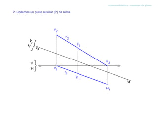 sistema diédrico - cambios de plano


2. Collemos un punto auxiliar (P) na recta.
 