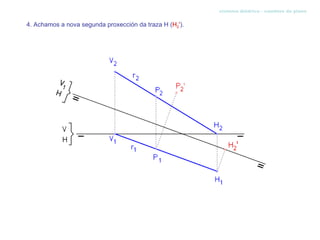 sistema diédrico - cambios de plano


4. Achamos a nova segunda proxección da traza H (H2').
 