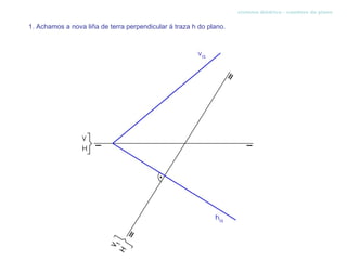 sistema diédrico - cambios de plano


1. Achamos a nova liña de terra perpendicular á traza h do plano.
 