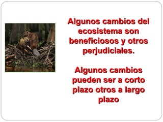 Algunos cambios del
  ecosistema son
beneficiosos y otros
   perjudiciales.

  Algunos cambios
 pueden ser a corto
 plazo otros a largo
        plazo
 