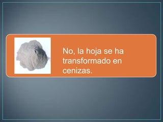 No, la hoja se ha
transformado en
cenizas.