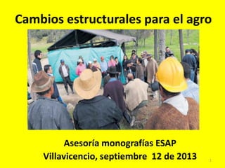 Cambios estructurales para el agro
Asesoría monografías ESAP
Villavicencio, septiembre 12 de 2013 1
 