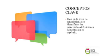  Para cada área de
conocimiento se
identifican las
principales definiciones
cubiertas en el
capítulo.
 