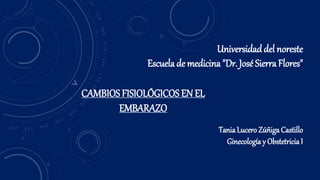 CAMBIOS FISIOLÓGICOS EN EL
EMBARAZO
Universidaddel noreste
Escuela de medicina "Dr. José Sierra Flores"
TaniaLucero ZúñigaCastillo
Ginecologíay ObstetriciaI
 