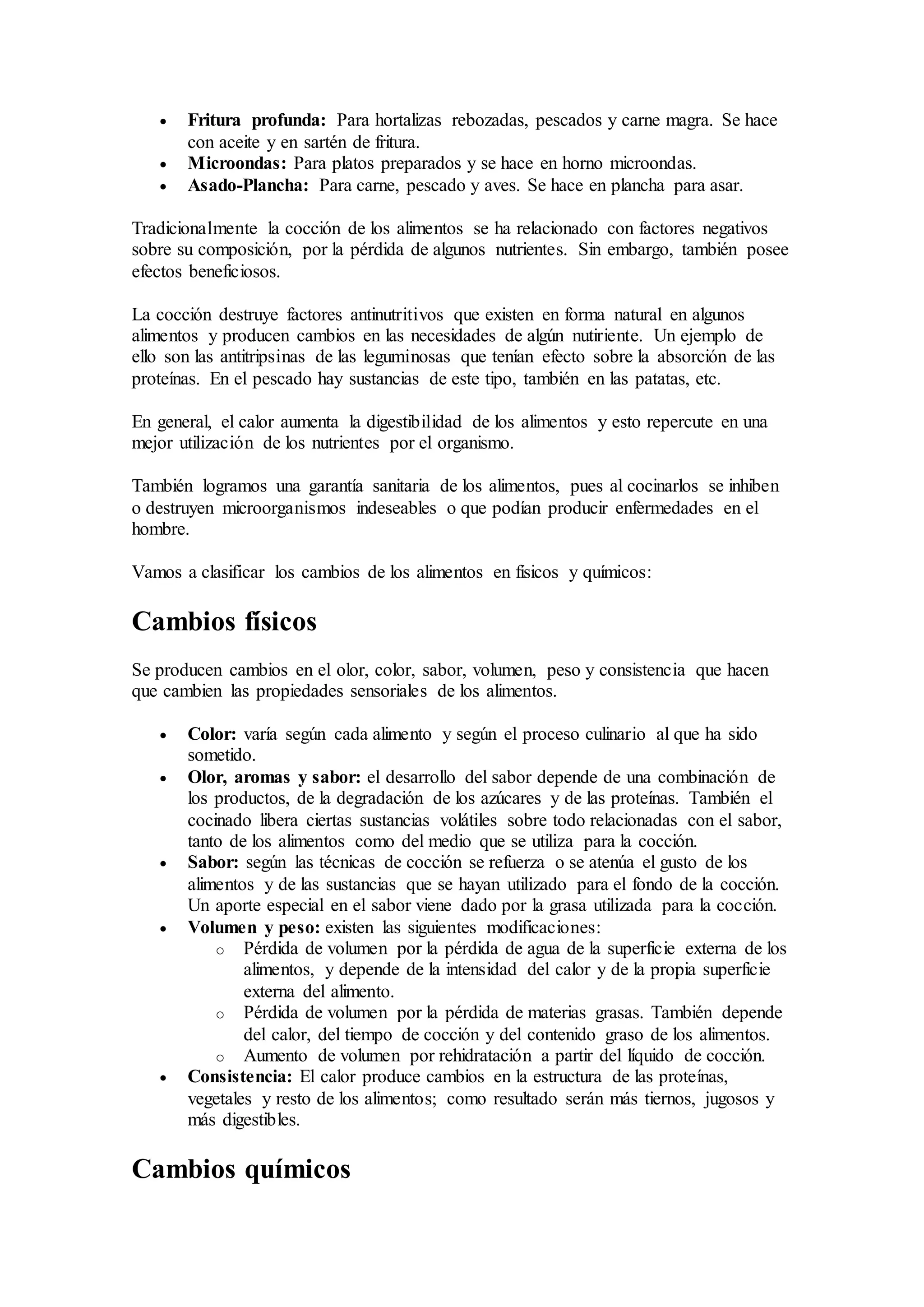 Cambios nutricionales en alimentos al cocinarlos | DOCX