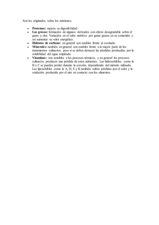 Cambios nutricionales en alimentos al cocinarlos | DOCX