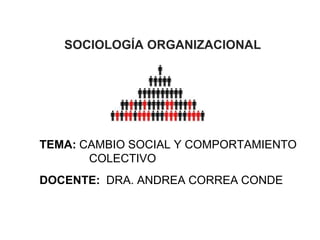 SOCIOLOGÍA ORGANIZACIONAL




TEMA: CAMBIO SOCIAL Y COMPORTAMIENTO
       COLECTIVO
DOCENTE: DRA. ANDREA CORREA CONDE


                                    1
 