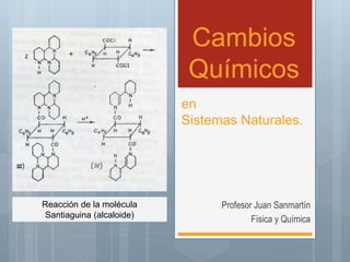 Cambios
Químicos
Profesor Juan Sanmartín
Física y Química
en
Sistemas Naturales.
Reacción de la molécula
Santiaguina (alcaloide)
 