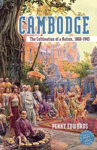 This strikingly original study of Cambodian
nationalism brings to life eight turbulent
decades of cultural change and sheds
new light on the colonial ancestry of Pol
Pot’s murderous dystopia. Penny Edwards
re-creates the intellectual milieux and
cultural traffic linking Europe and empire,
interweaving analysis of key movements
and ideas in the French Protectorate of
Cambodge with contemporary develop-
ments in the Métropole. From the natural-
ist Henri Mouhot’s expedition to Angkor in
1860 to the nationalist Son Ngoc Thanh’s
short-lived premiership in 1945, this history
of ideas tracks the talented Cambodian
and French men and women who shaped
the contours of the modern Khmer nation.
Their visions and ambitions played out
within a shifting landscape of Angkorean
temples, Parisian museums, Khmer printing
presses, world’s fairs, Buddhist monasteries,
and Cambodian youth hostels. This is cross-
cultural history at its best.
With its fresh take on the dynamics of
colonialism and nationalism, Cambodge:
The Cultivation of a Nation, 1860–1945 will
become essential reading for scholars of
history, politics, and society in Southeast
Asia. Edwards’ nuanced analysis of Bud-
dhism and her consideration of Angkor’s
(Continued on back flap)
(Continued from front flap)
emergence as a national monument will be
of particular interest to students of Asian
and European religion, museology, heritage
studies, and art history. As a highly read-
able guide to Cambodia’s recent past, it will
also appeal to specialists in modern French
history, cultural studies, and colonialism,
as well as readers with a general interest in
Cambodia.
Penny Edwards is assistant professor of
Southeast Asian studies at the University of
California, Berkeley.
Southeast Asia / France / history
“Penny Edwards’ Cambodge is an original and impressive tour de force
of scholarly analysis. She provides a richly textured cultural
genealogy of state formation in Cambodia by reassessing the impact
of French colonialism on modern Khmer thought and nation building.
Relying on extensive archival research, Edwards traces a complex
cultural history of Angkor as the site of competing religious and political
investment that not only redefined regional boundaries and imperial
power relations but also determined the very notion of Khmerness.
Her book is a most important intervention in Southeast Asian history
and should engage scholars across such diverse disciplines as archeology,
art, history, religion, cultural and literary studies.”
—Panivong Norindr,
author of Phantasmatic Indochina: French Colonial Ideology
in Architecture, Film, and Literature
“Cambodge utilizes an impressive range of sources to explore the
complex relationship between colonialism and nationalism.
In this well-conceived, highly readable book, Edwards examines
museography, spectacles, the politics of authenticity, religion, arts and
crafts, and tourism and architecture, among others, to reveal the
many uses of the Cambodian past(s). Previous work on Cambodia has
focused overwhelmingly on Angkor or Pol Pot’s regime: at last,
a book fills the void in between, while also shedding new light on both.”
—Eric Jennings,
author of Vichy in the Tropics: Pétain’s National Revolution in Madagascar,
Guadeloupe, and Indochina, 1940–1944
Jacket art: Poster for the Cambodge Pavilion at the Hanoi colonial fair, 1919.
Courtesy of the National Archives of Cambodia.
Jacket design by Santos Barbasa Jr.
UNIVERSITY OF HAWAI‘I PRESS
Honolulu, Hawai‘i 96822-1888
EDWARDS
www.uhpress.hawaii.edu
jack mech.indd 1 12/18/06 1:26:00 PM
 