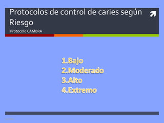 Protocolos de control de caries según 
   Riesgo
    Protocolo CAMBRA




Leo Diaz
 