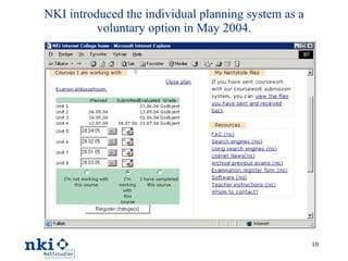 NKI introduced the individual planning system as a voluntary option in May 2004. 