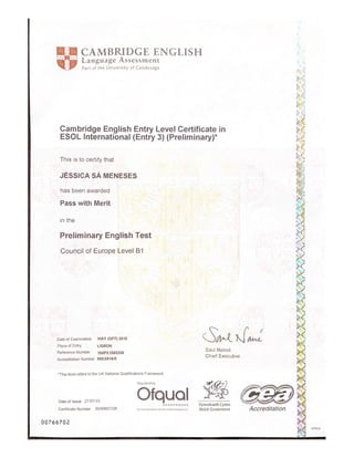 Cambridge English Entry Level Certificate in ESOL International (Entry 3) (Preliminary)
