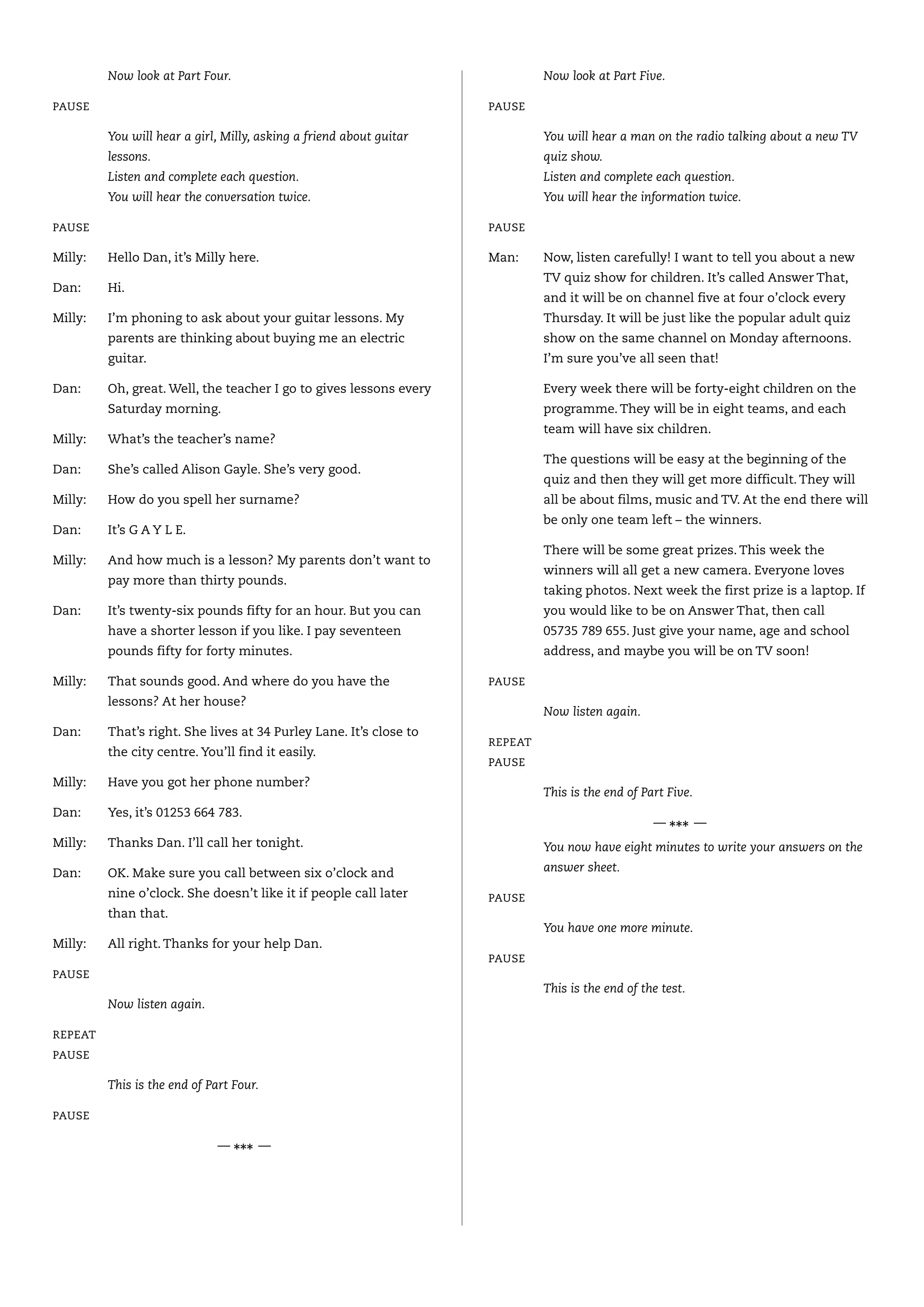 Cambridge Script Example Cambridge english-key-for-schools-sample-paper-1-listening-tapescript ...