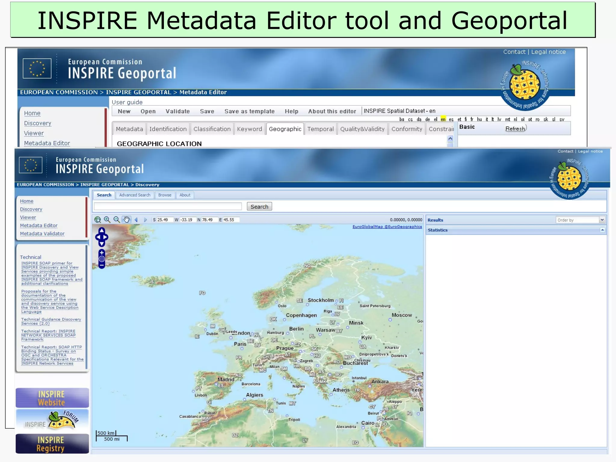 INSPIRE Metadata Editor tool and Geoportal 