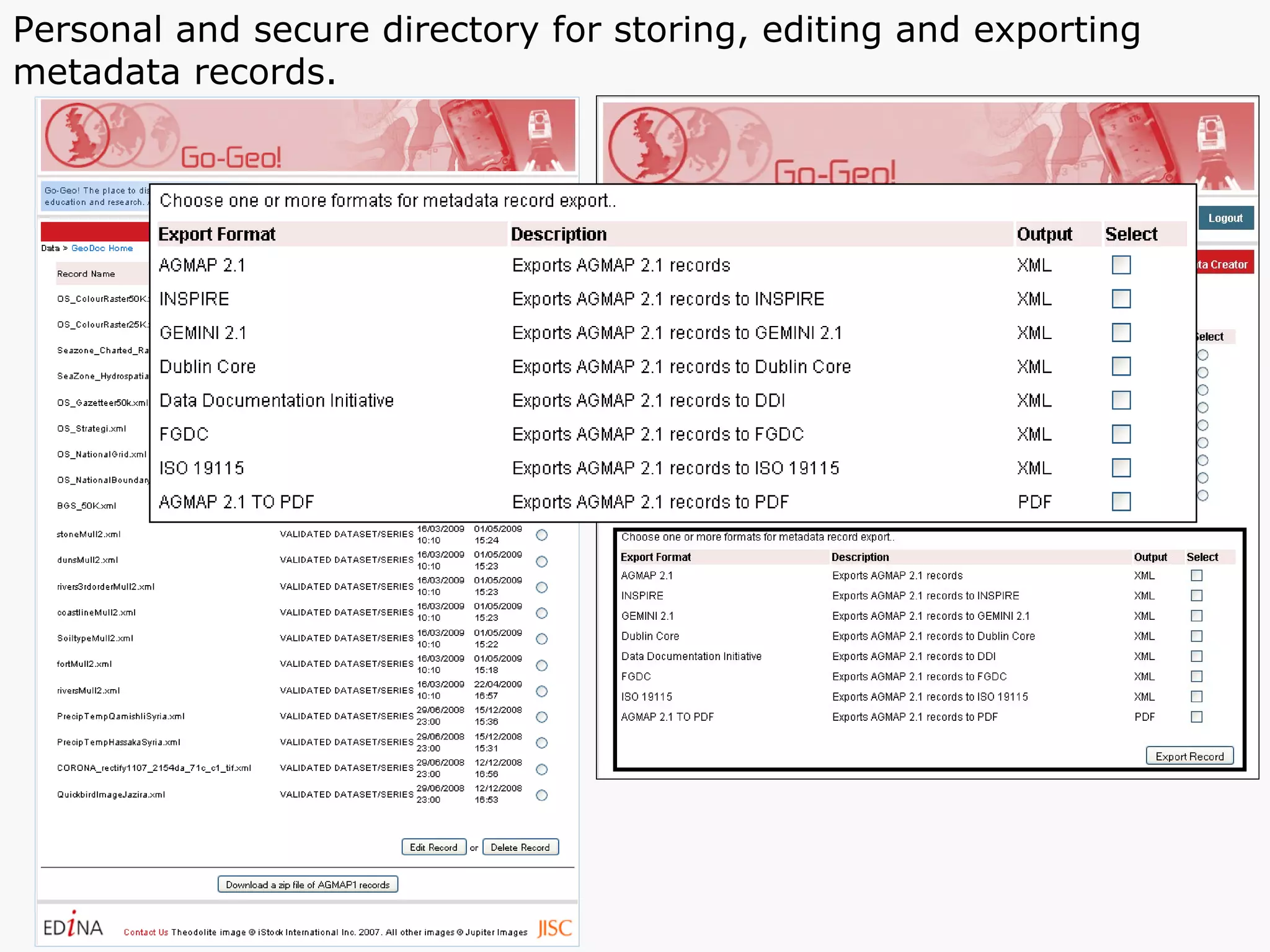 Personal and secure directory for storing, editing and exporting metadata records. 