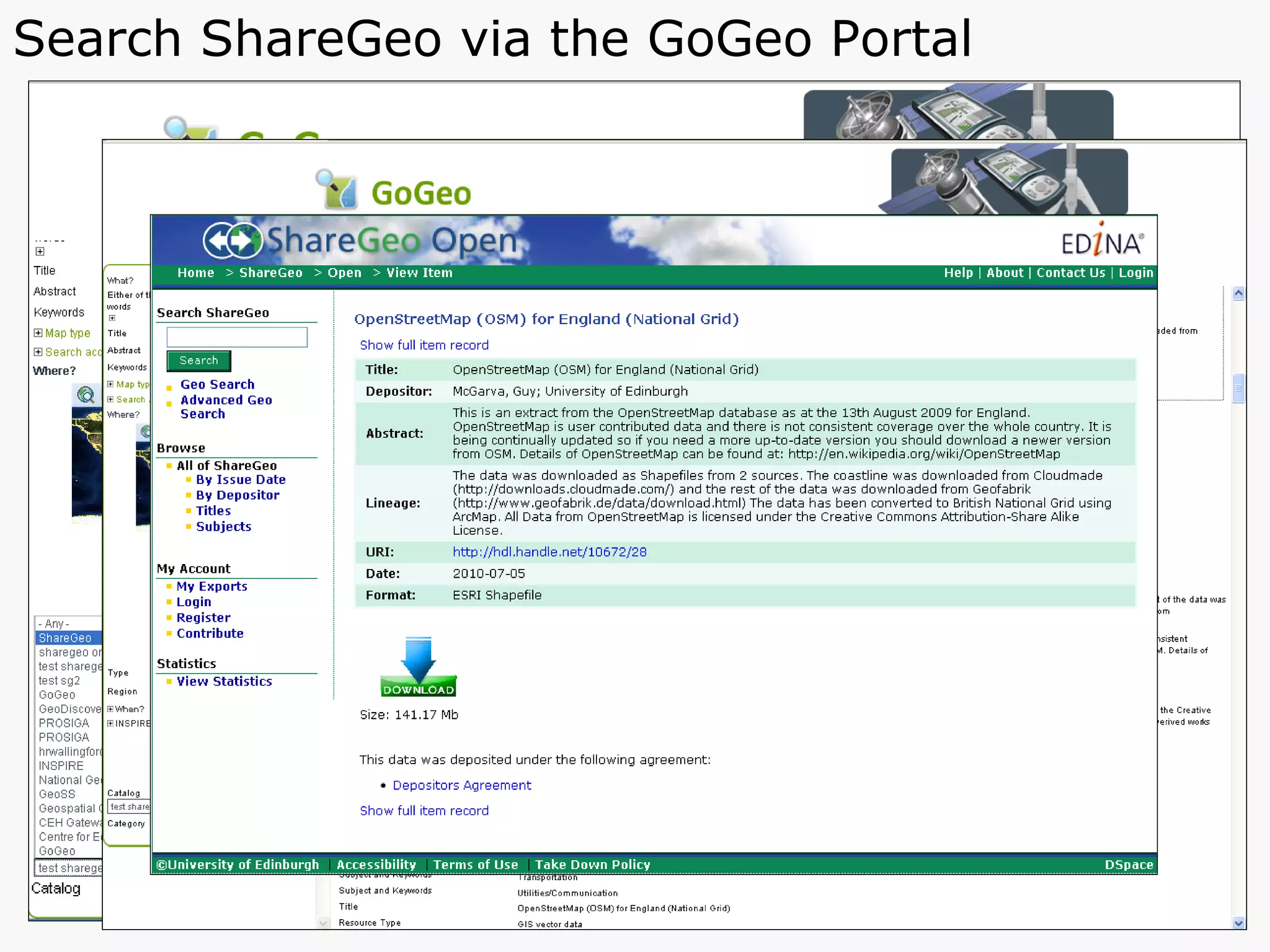 Search ShareGeo via the GoGeo Portal 