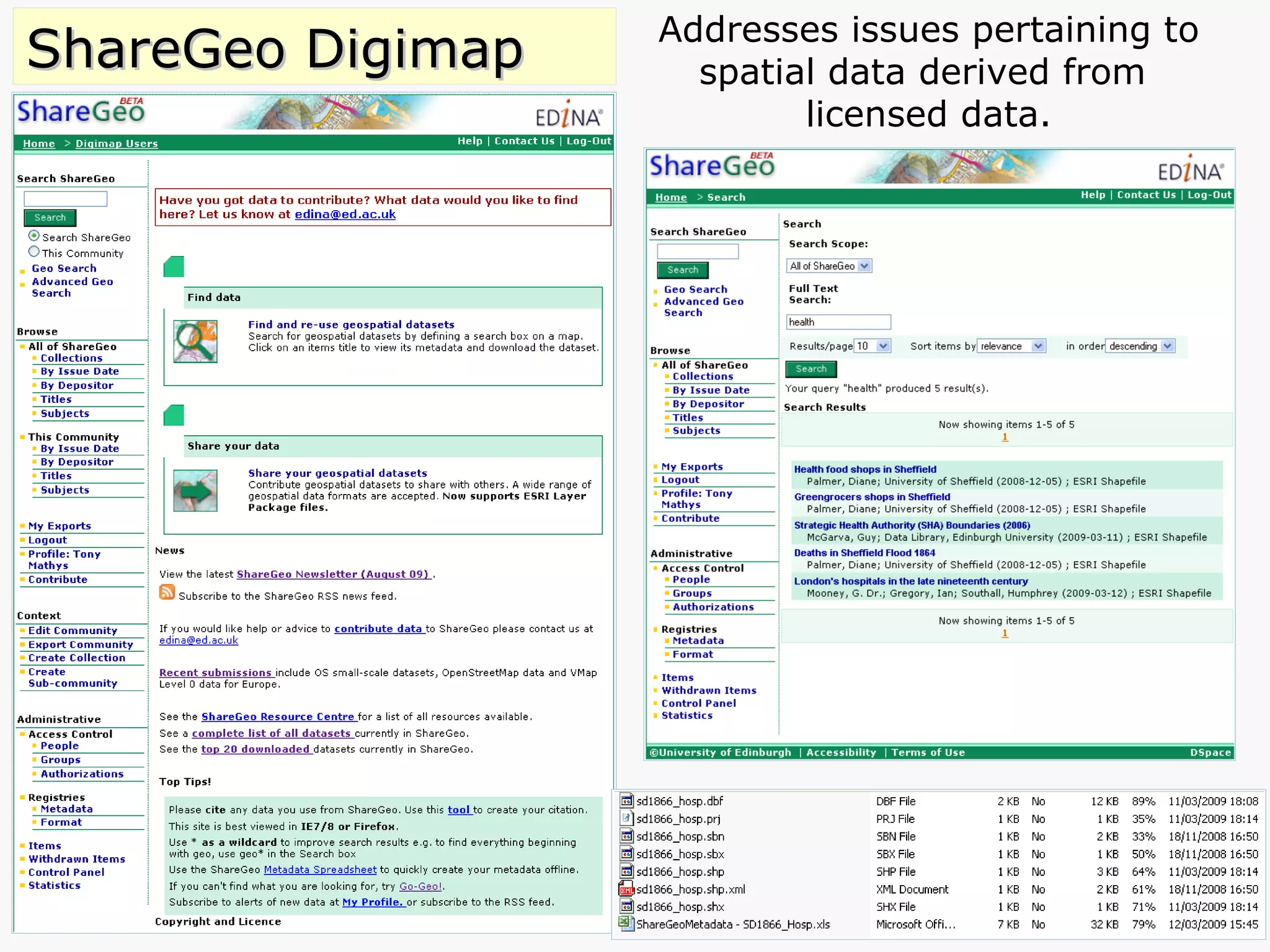 ShareGeo Digimap Addresses issues pertaining to spatial data derived from  licensed data. 