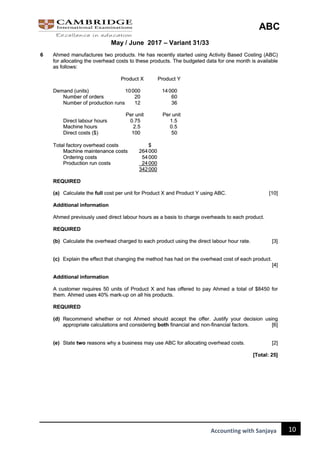 Abc Costing Exercise .pdf Cambridge a level Activity Based Costing (ABC) | PDF