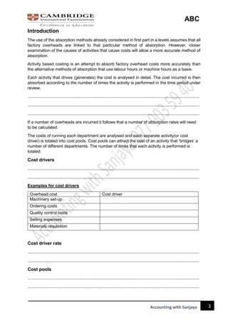 Abc Costing Exercise .pdf Cambridge a level Activity Based Costing (ABC) | PDF