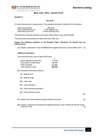 Standard costing
11
Accounting with Sanjaya
May/ June 2019 – Variant 31/33
 