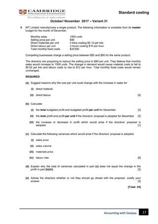 Standard costing
17
Accounting with Sanjaya
October/ November 2017 – Variant 31
 