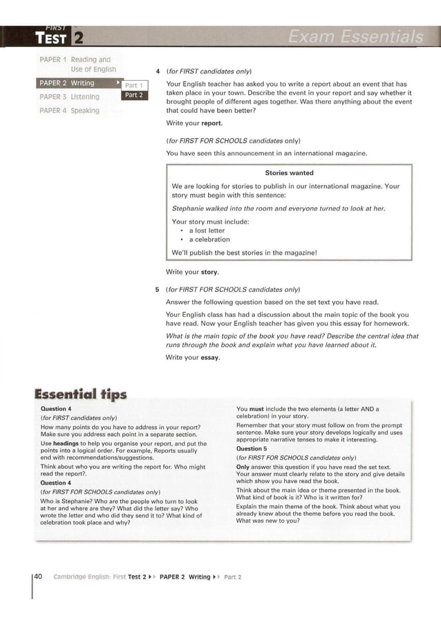 Cambridge English First 2 (FCE) exam essentials practice test. (2014)