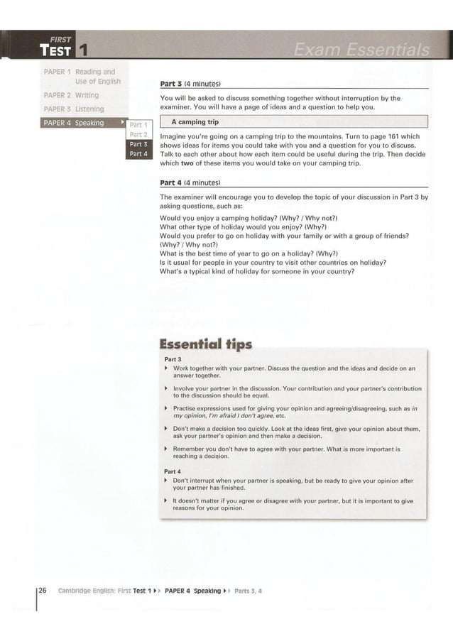 Cambridge English First 1 (FCE) exam essentials practice test. (2014)