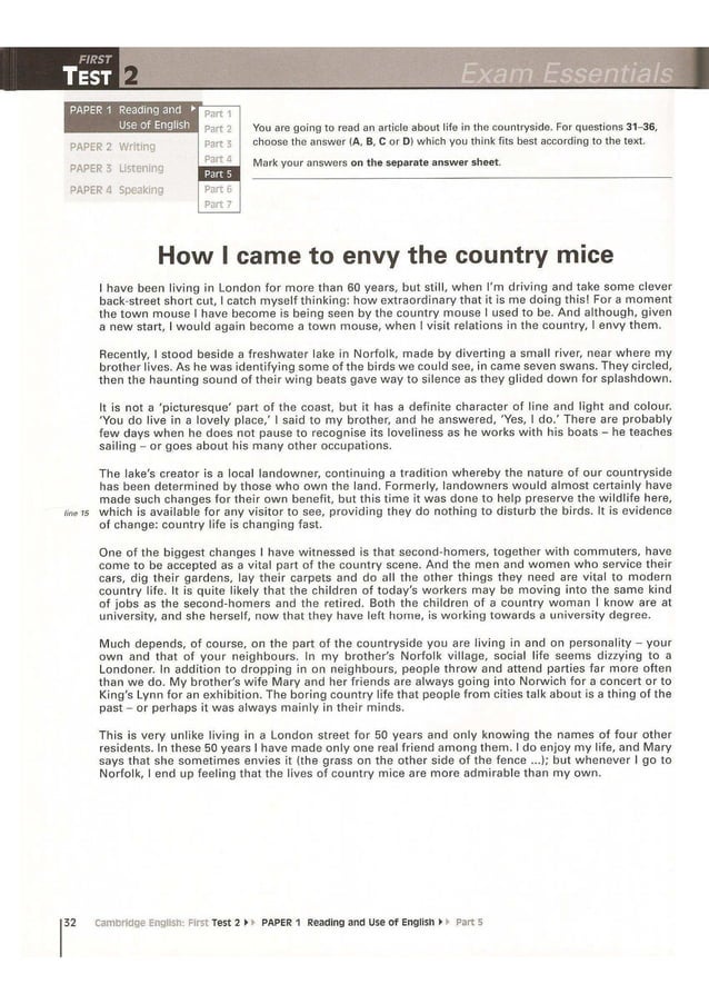 Cambridge English First 1 (FCE) exam essentials practice test. (2014)