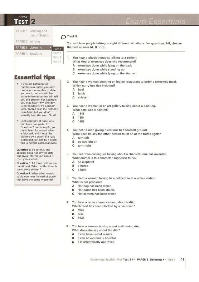 Cambridge English First 1 (FCE) exam essentials practice test. (2014)