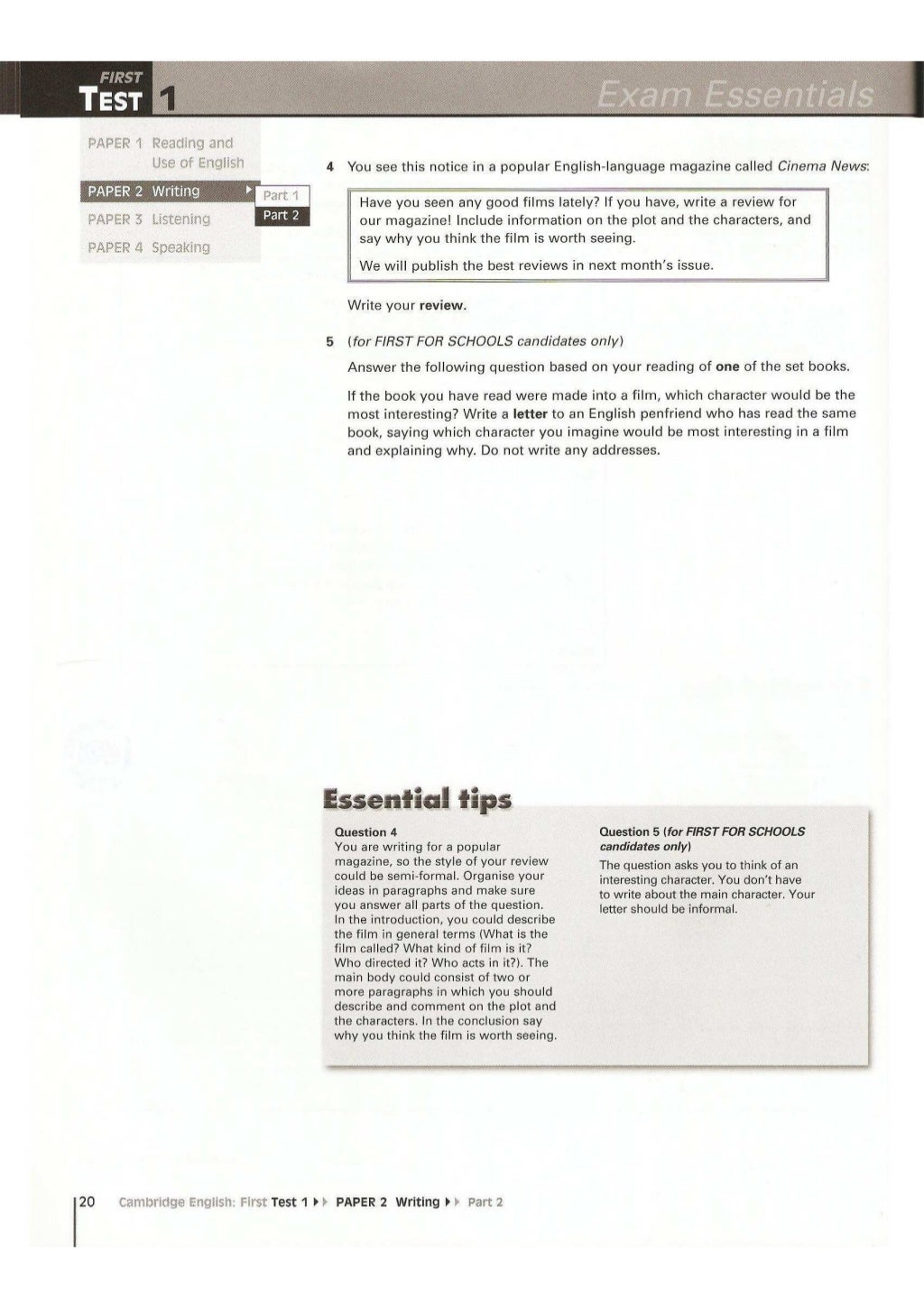 Cambridge English First 1 (FCE) exam essentials practice test. (2014)