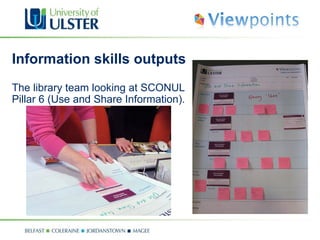 Information skills outputs The library team looking at SCONUL Pillar 6 (Use and Share Information).  