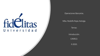 Operaciones Bancarias.
Mba. Rodolfo Rojas Astorga.
Temas:
Introducción.
CAMELS
ll-2020.
 