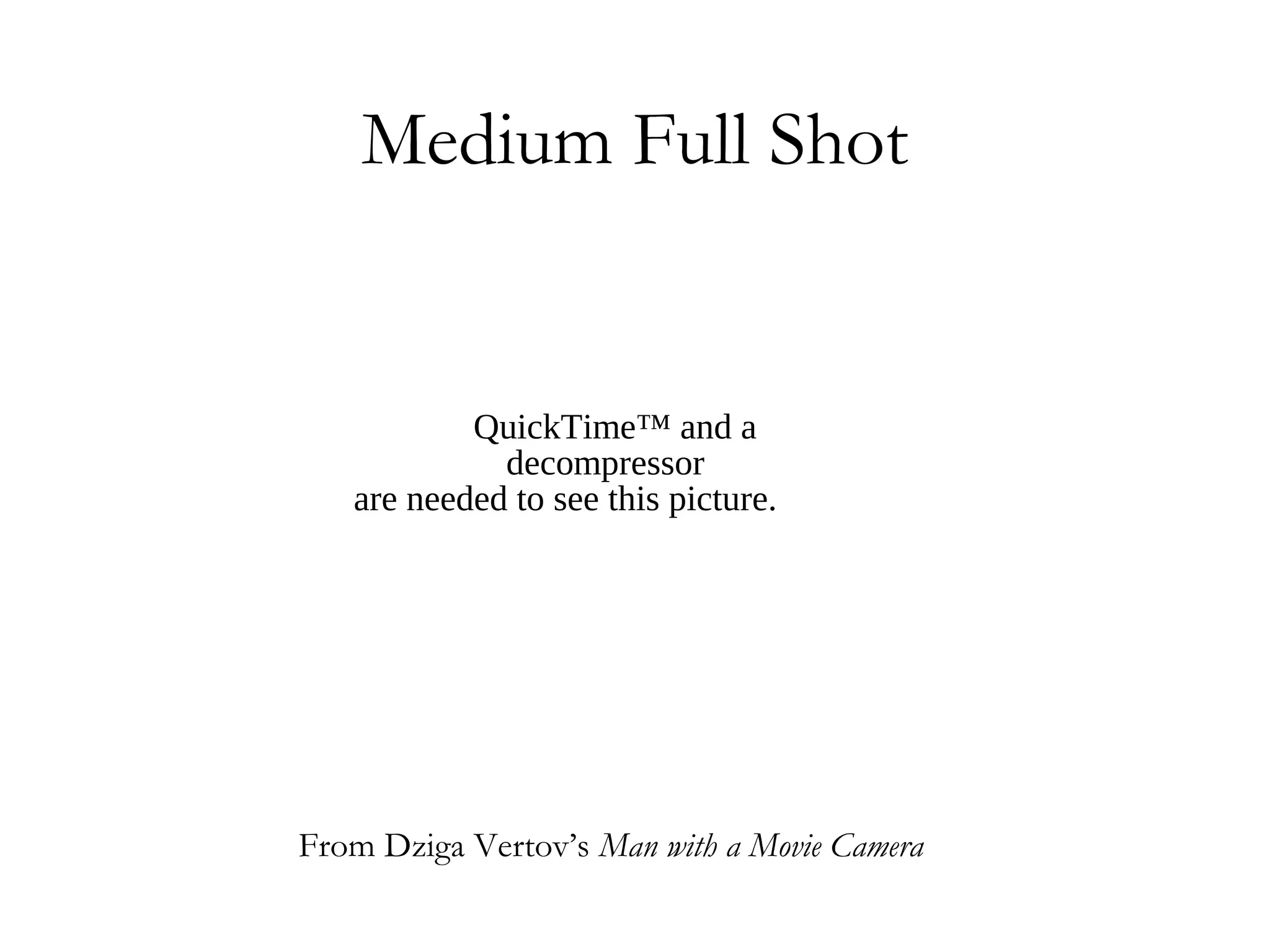 Medium Full Shot


           QuickTime™ and a
             decompressor
   are needed to see this picture.




From Dziga Vertov’s Man with a Movie Camera
 
