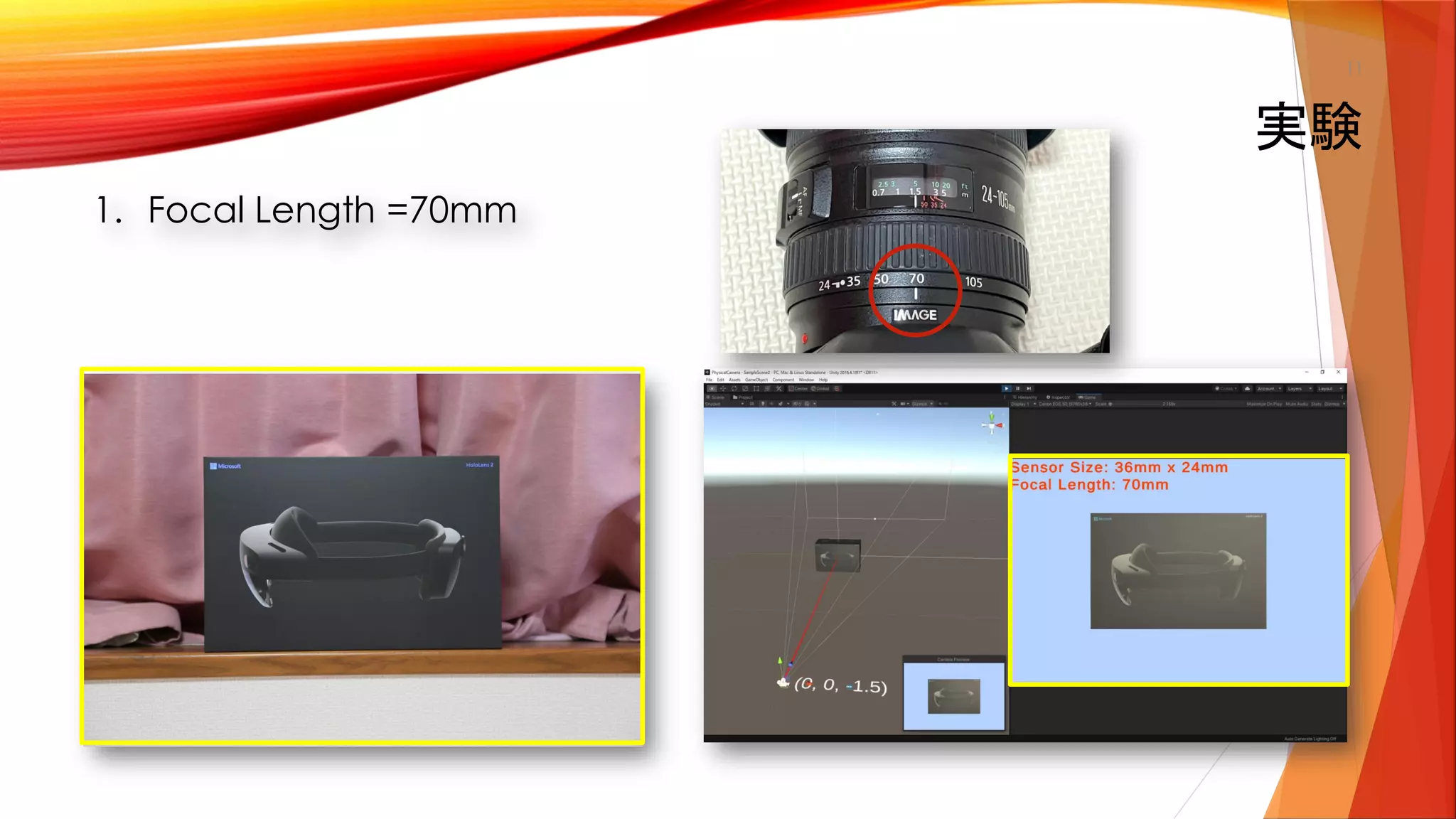 1. Focal Length =70mm
実験
11
 