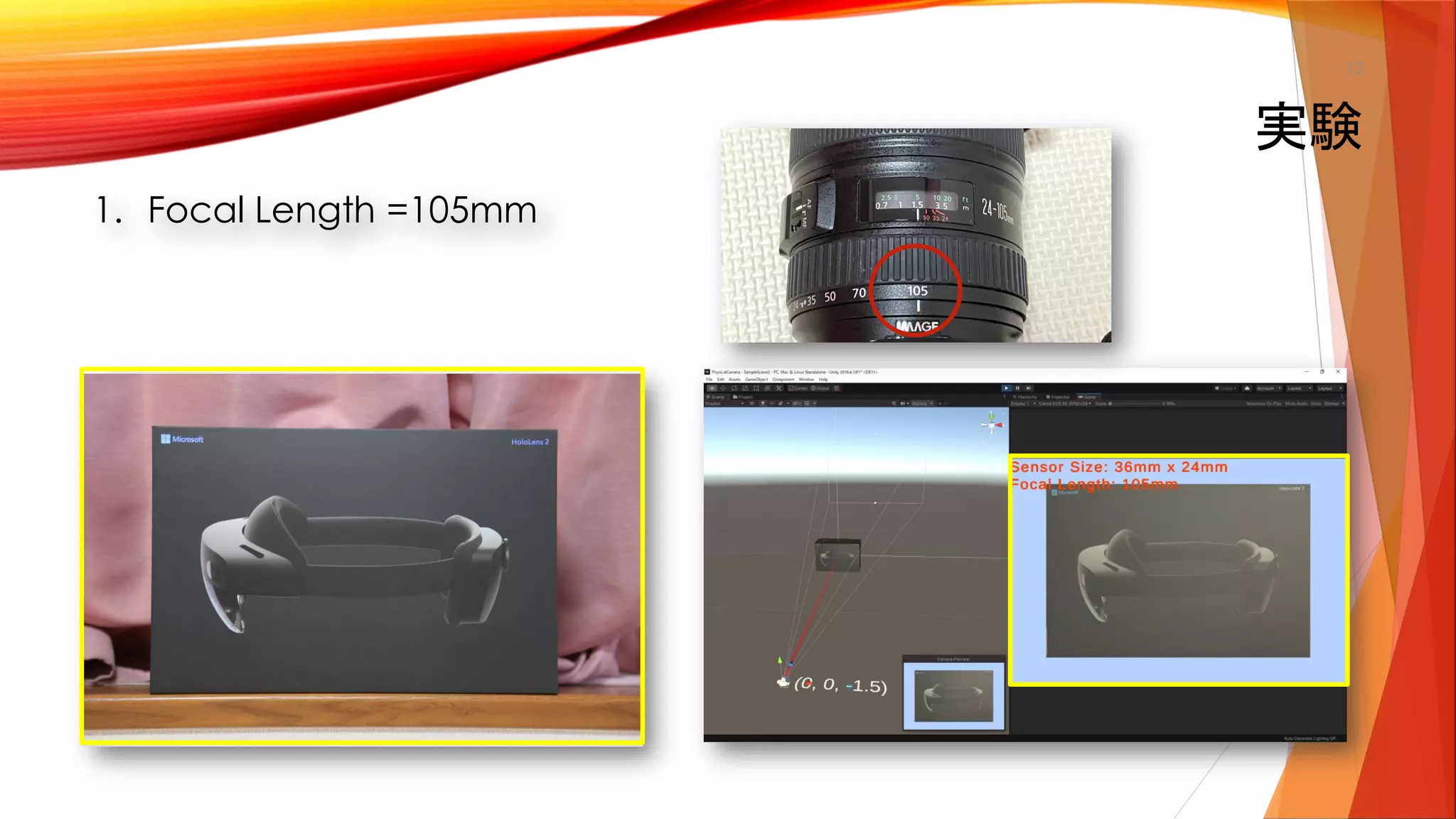 1. Focal Length =105mm
実験
12
 