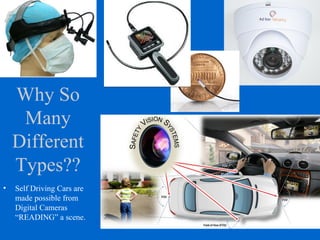 Why So
Many
Different
Types??
• Self Driving Cars are
made possible from
Digital Cameras
“READING” a scene.
 