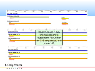 BLAST-based rRNA
   finding appears to
 outperform RNAmmer
for 23S sequences, and
       some 16S
 