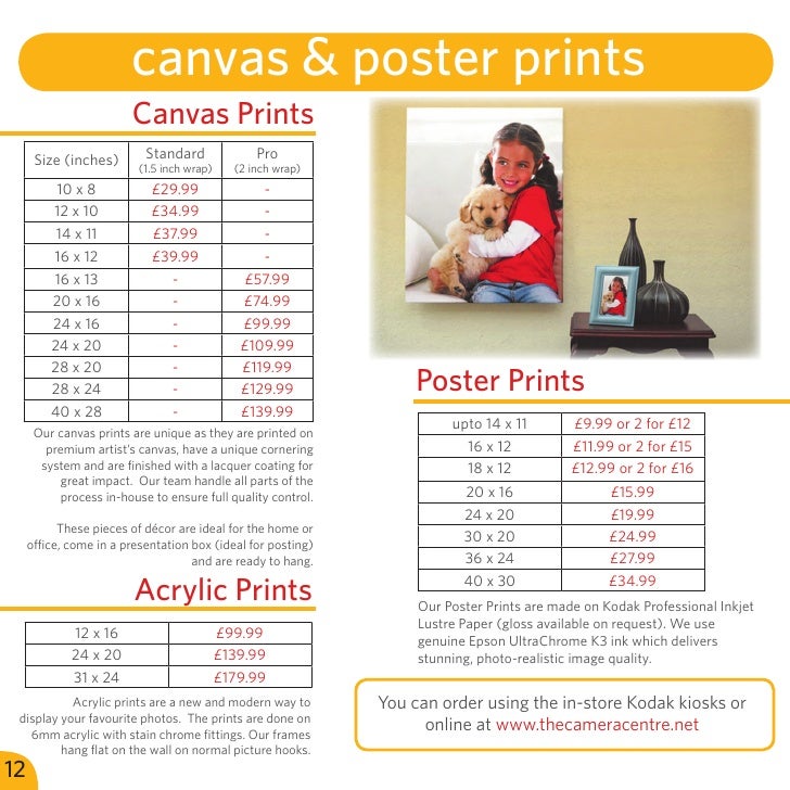 camera centre services price guide