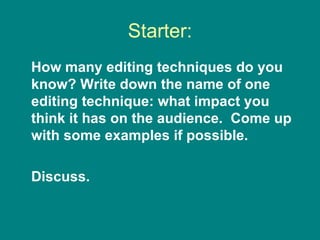 Camera movement and editing techniques | PPT