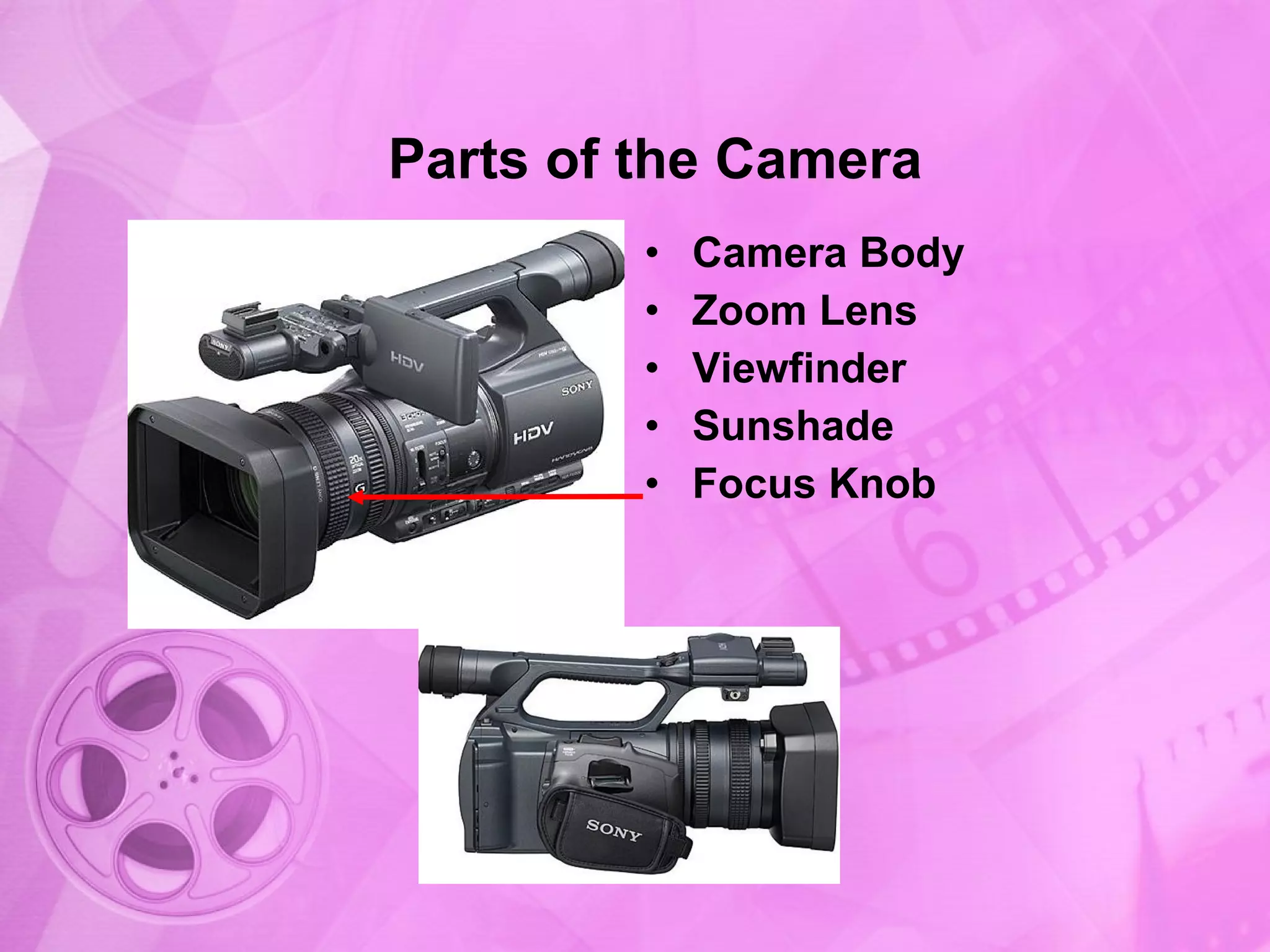 Parts of the Camera Camera Body Zoom Lens Viewfinder Sunshade Focus Knob 